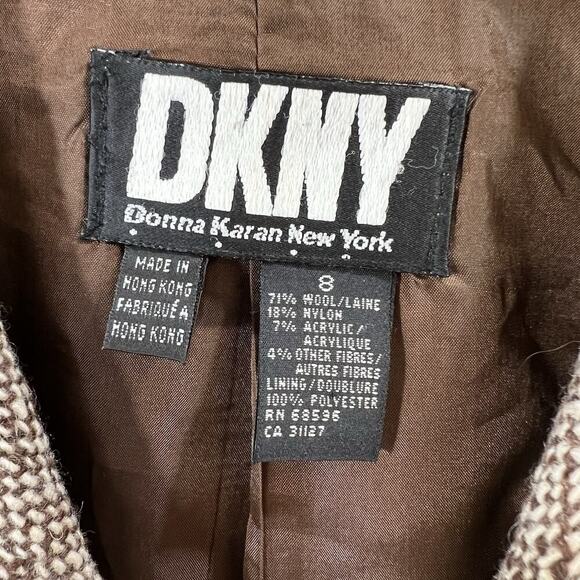 DKNY Women’s Wool Tweed Blazer Size M 8 Brown Timeless Office Preppy Old Money - Picture 3 of 7